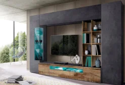 Parete attrezzata Andy, cm 290x40h192, Ardesia e Acero<Dmora Fashion