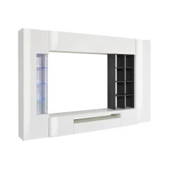 Parete attrezzata Andy, cm 290x40h192, Bianco lucido e Ardesia<Dmora Outlet