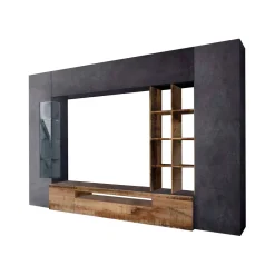 Parete attrezzata Andy, cm 290x40h192, Ardesia e Acero<Dmora Fashion