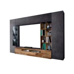 Parete attrezzata Andy, cm 290x40h192, Ardesia e Acero<Dmora Fashion