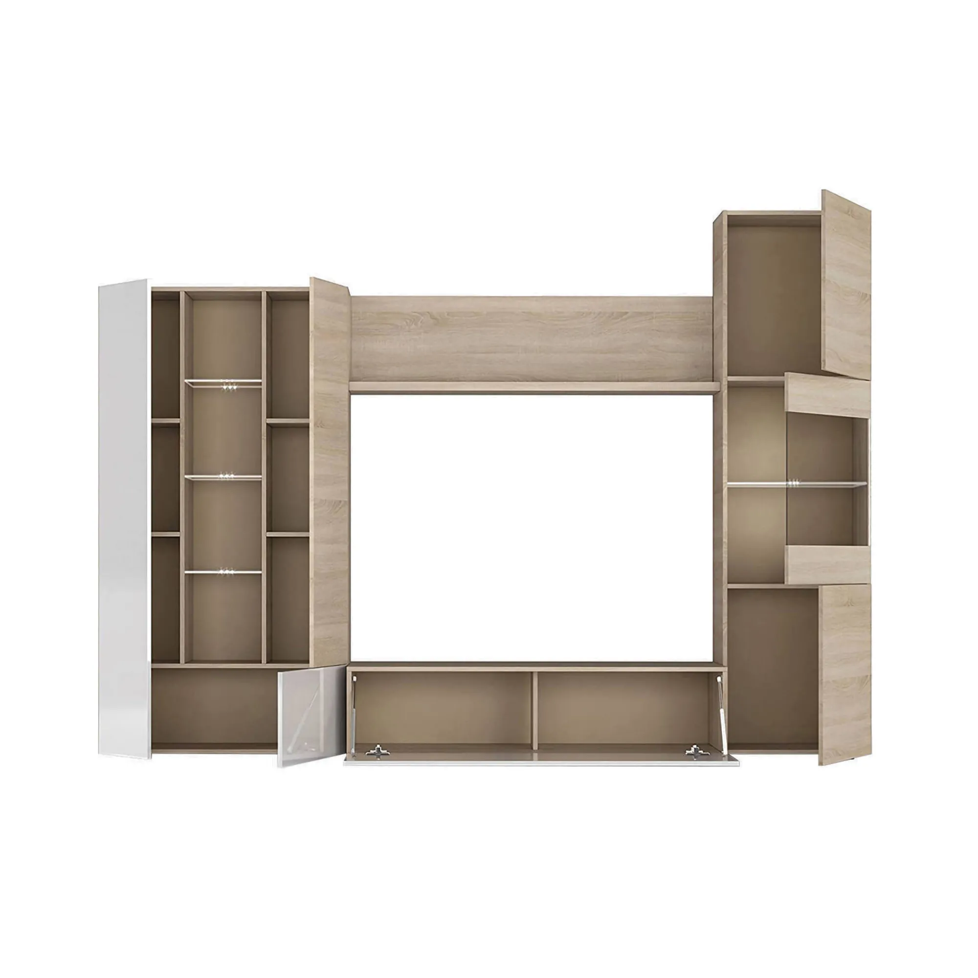 Parete attrezzata Angioletto, 260x42h185 cm, Rovere e Bianco<Dmora Fashion