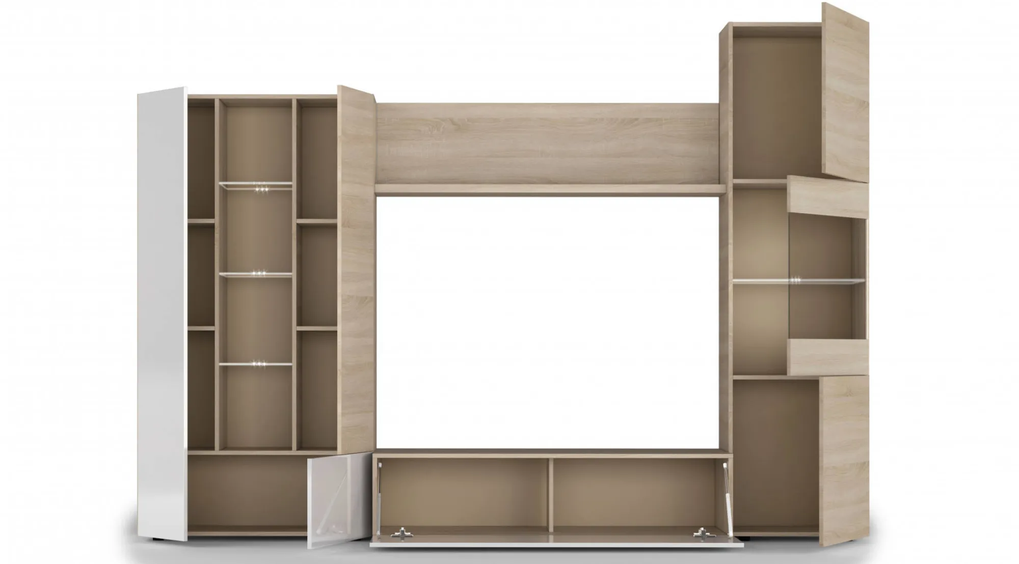 Parete attrezzata Angioletto, 260x42h185 cm, Rovere e Bianco<Dmora Fashion