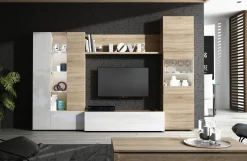 Parete attrezzata Angioletto, 260x42h185 cm, Rovere e Bianco<Dmora Fashion