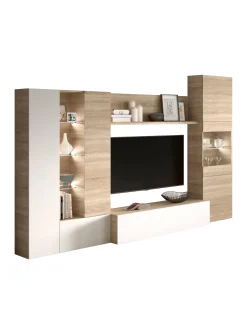 Parete attrezzata Angioletto, 260x42h185 cm, Rovere e Bianco<Dmora Fashion