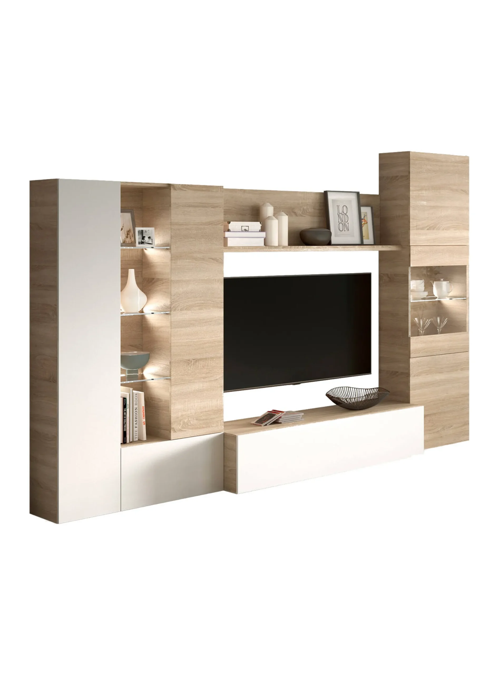 Parete attrezzata Angioletto, 260x42h185 cm, Rovere e Bianco<Dmora Fashion