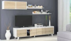 Parete attrezzata Anguria, 200x50h41 cm, Bianco e Rovere<Dmora Sale
