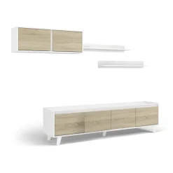 Parete attrezzata Anguria, 200x50h41 cm, Bianco e Rovere<Dmora Sale