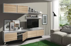 Parete attrezzata Anguria, 200x50h41 cm, Bianco e Rovere<Dmora Sale