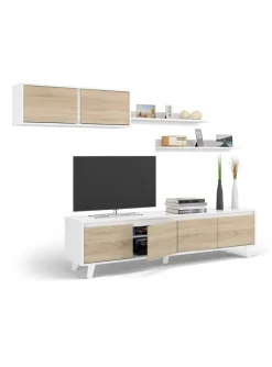 Parete attrezzata Anguria, 200x50h41 cm, Bianco e Rovere<Dmora Sale