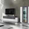 Parete attrezzata Anisia, cm 280x45h121, Bianco lucido e Ardesia<Dmora Store