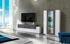 Parete attrezzata Anisia, cm 280x45h121, Bianco lucido e Ardesia<Dmora Store