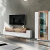 Parete attrezzata Anisia, cm 280x45h121, Bianco lucido e Acero<Dmora Best Sale