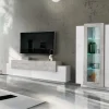 Parete attrezzata Anisia, cm 280x45h121, Bianco lucido e Cemento<Dmora New