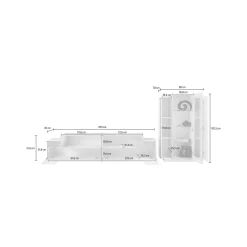 Parete attrezzata Anisia, cm 280x45h121, Bianco lucido e Cemento<Dmora New