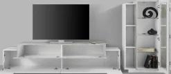 Parete attrezzata Anisia, cm 280x45h121, Bianco lucido e Cemento<Dmora New