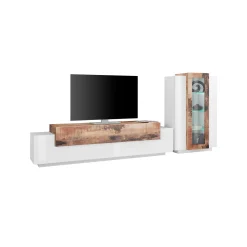 Parete attrezzata Anisia, cm 280x45h121, Bianco lucido e Acero<Dmora Best Sale