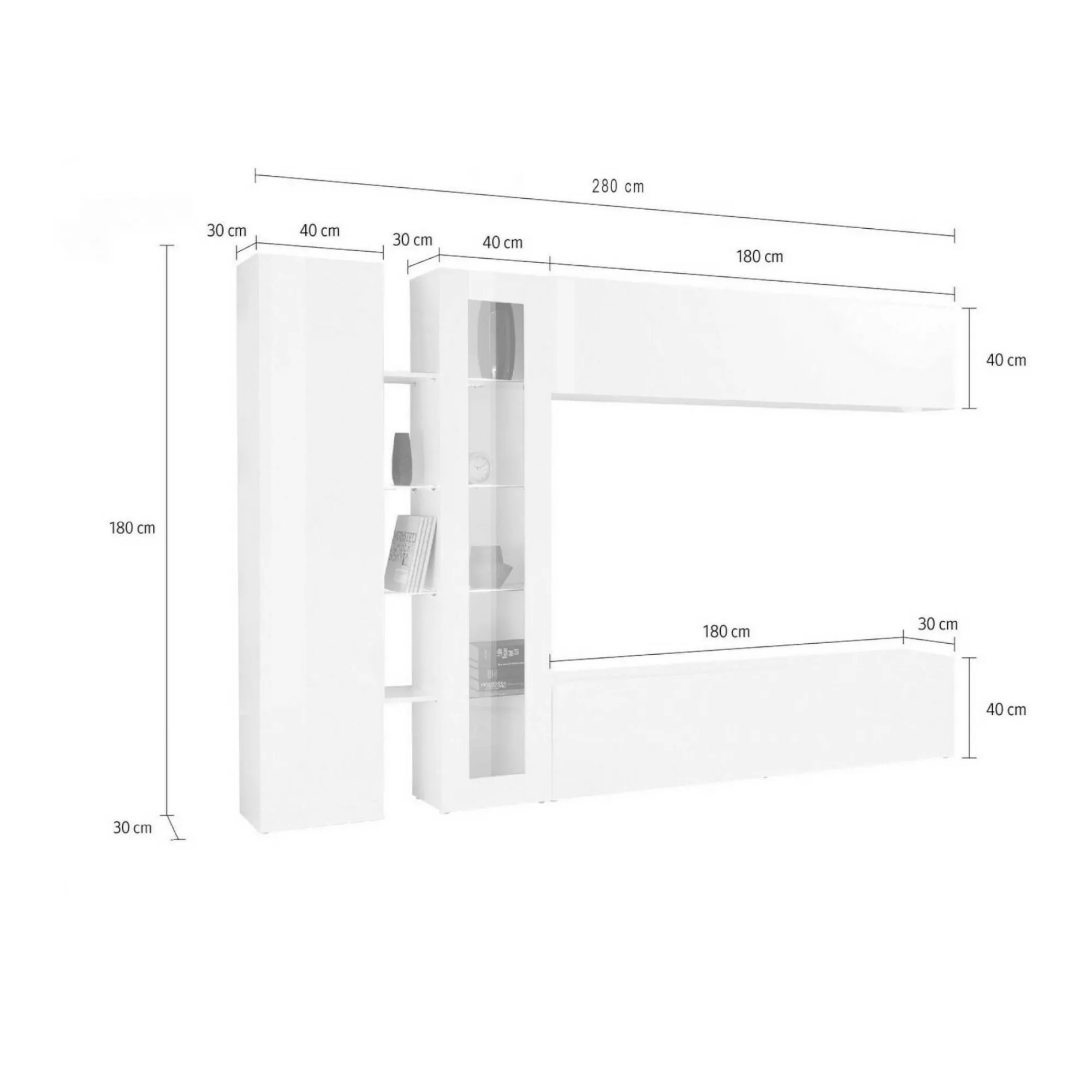 Parete attrezzata Annie, cm 280x30x180,<Dmora Best Sale