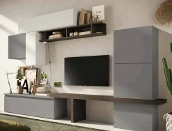 Parete attrezzata Apollonie, 295x40 h192 cm, Ardesia e Grigio<Dmora Hot