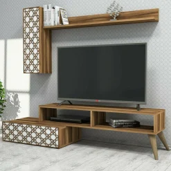 Parete attrezzata Ardara, 150x37h38 cm, Noce e Bianco<Dmora New