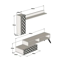 Parete attrezzata Ardara, 150x37h38 cm, Noce e Bianco<Dmora New