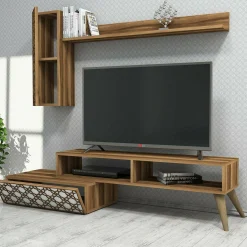 Parete attrezzata Ardara, 150x37h38 cm, Noce e Bianco<Dmora New