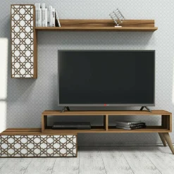 Parete attrezzata Ardara, 150x37h38 cm, Noce e Bianco<Dmora New