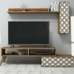 Parete attrezzata Ardara, 150x37h38 cm, Noce e Bianco<Dmora New