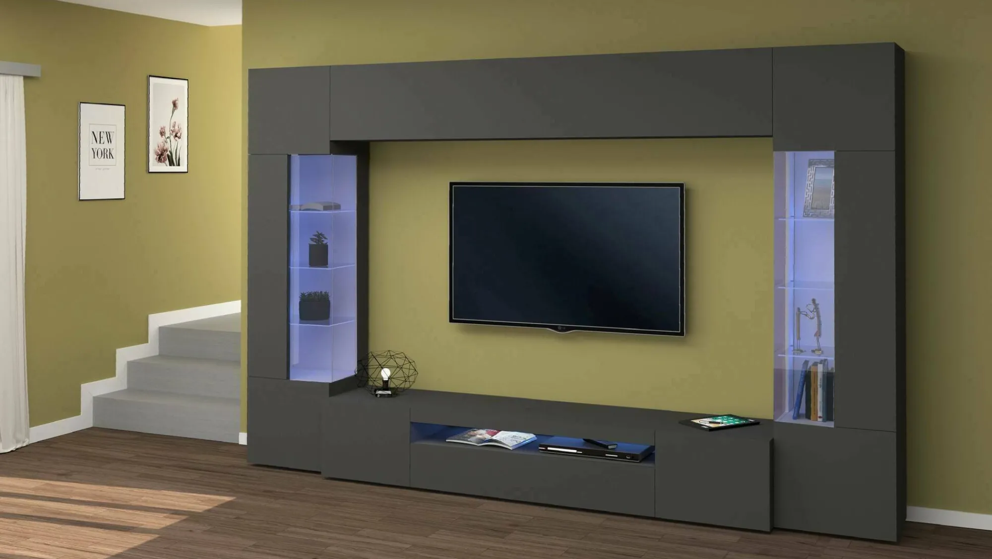 Parete attrezzata Arga, cm 290x40h191,<Dmora Outlet