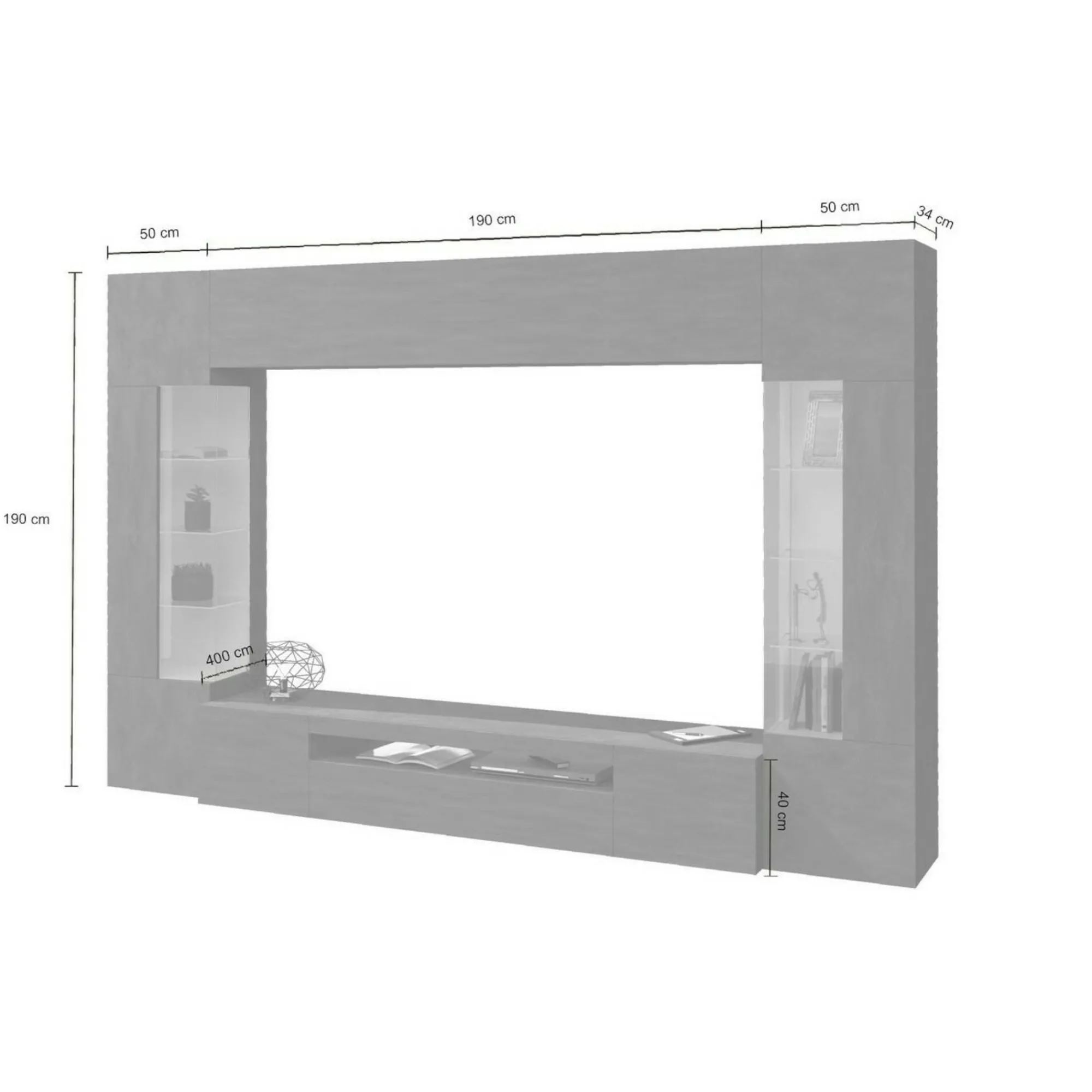 Parete attrezzata Arga, cm 290x40h191,<Dmora Outlet