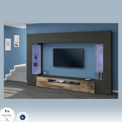 Parete attrezzata Arga, cm 290x40h191, Antracite e Acero<Dmora Flash Sale