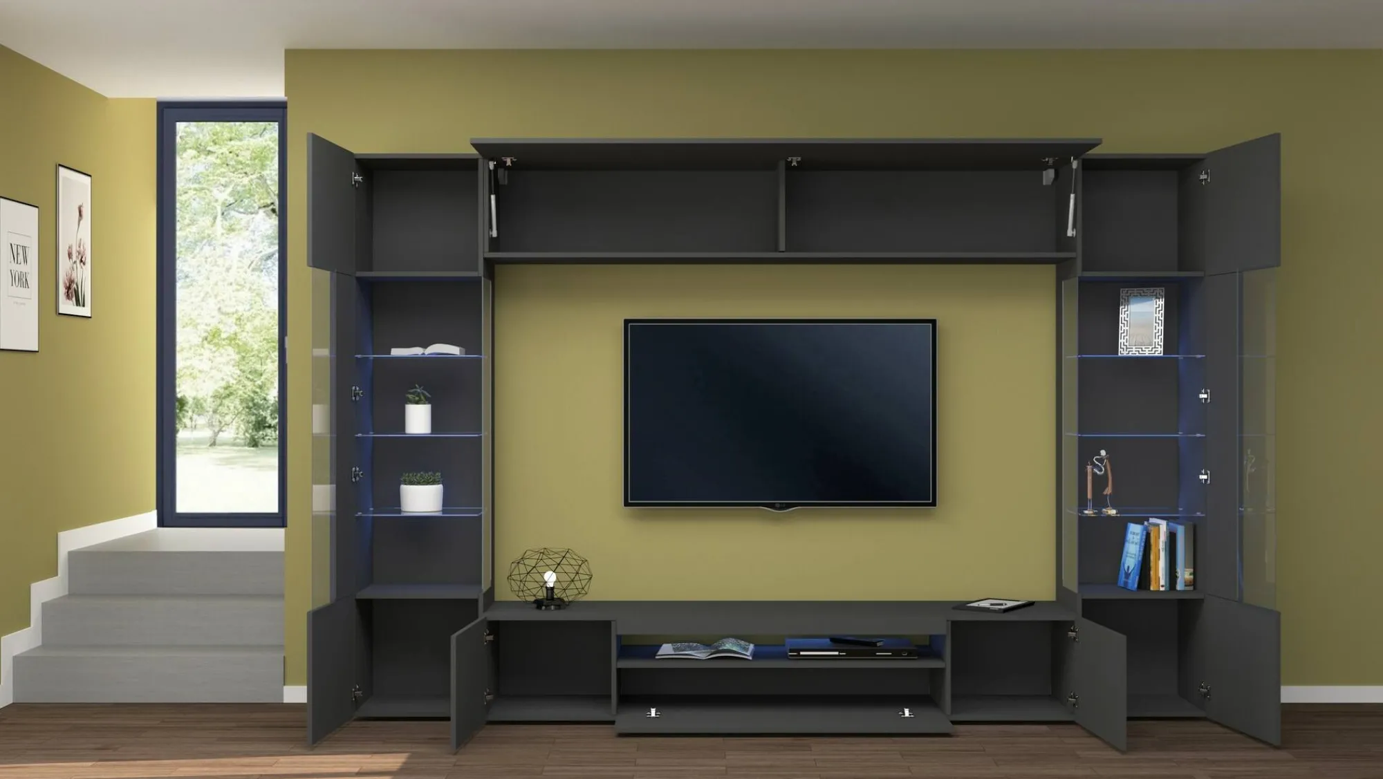 Parete attrezzata Arga, cm 290x40h191,<Dmora Outlet