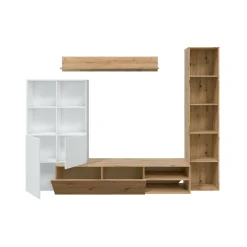 Parete attrezzata Argus, 241x28h180 cm, Bianco e Rovere Nodi<Dmora Store