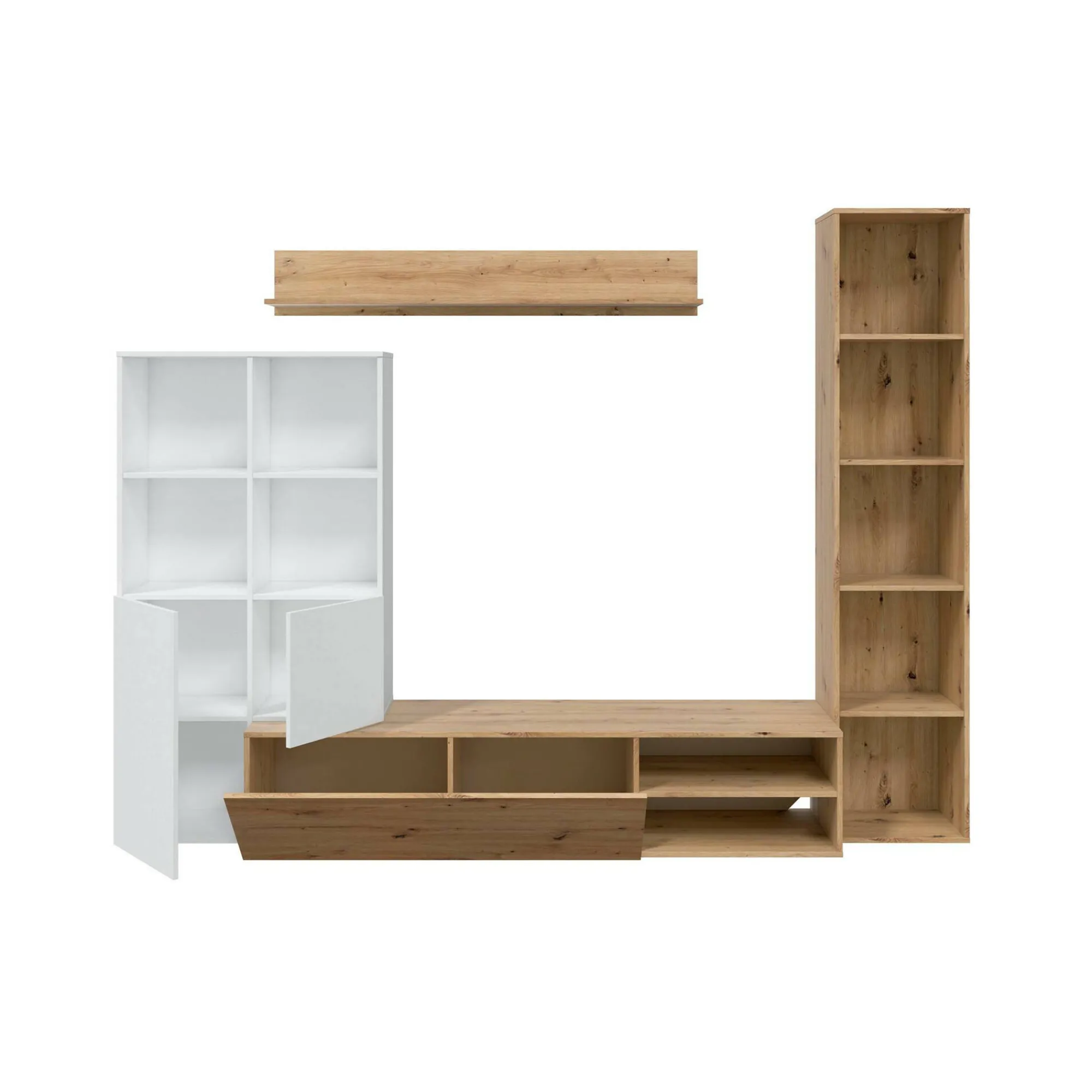 Parete attrezzata Argus, 241x28h180 cm, Bianco e Rovere Nodi<Dmora Store