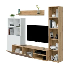 Parete attrezzata Argus, 241x28h180 cm, Bianco e Rovere Nodi<Dmora Store