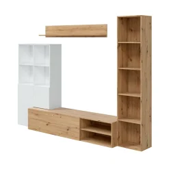 Parete attrezzata Argus, 241x28h180 cm, Bianco e Rovere Nodi<Dmora Store