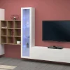 Parete attrezzata Arizzano, cm 310x30h180, Bianco lucido e Acero<Dmora New
