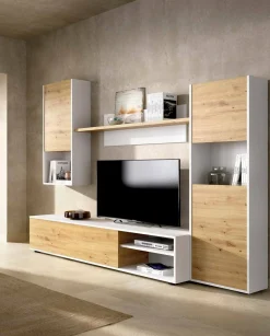 Parete attrezzata Artex, 220x41h180 cm, Rovere Nodi e Bianco<Dmora Shop