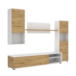 Parete attrezzata Artex, 220x41h180 cm, Rovere Nodi e Bianco<Dmora Shop