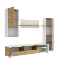 Parete attrezzata Artex, 220x41h180 cm, Rovere Nodi e Bianco<Dmora Shop