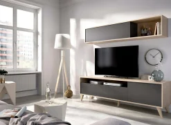 Parete attrezzata Arusha, 180x41h180 cm, Antracite e Rovere Nodi<Dmora Cheap