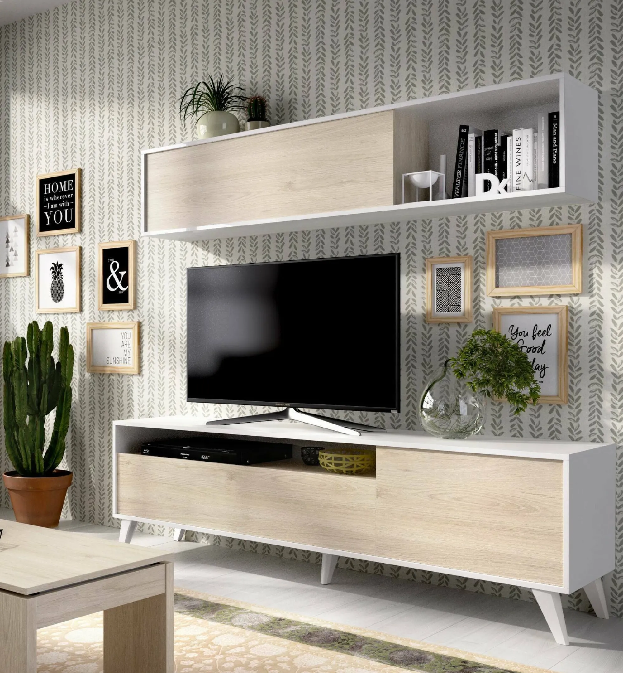 Parete attrezzata Arusha, 180x41 h180 cm, Bianco e Rovere<Dmora Flash Sale