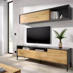 Parete attrezzata Arusha, 180x41h180 cm, Rovere Nodi e Antracite<Dmora Cheap