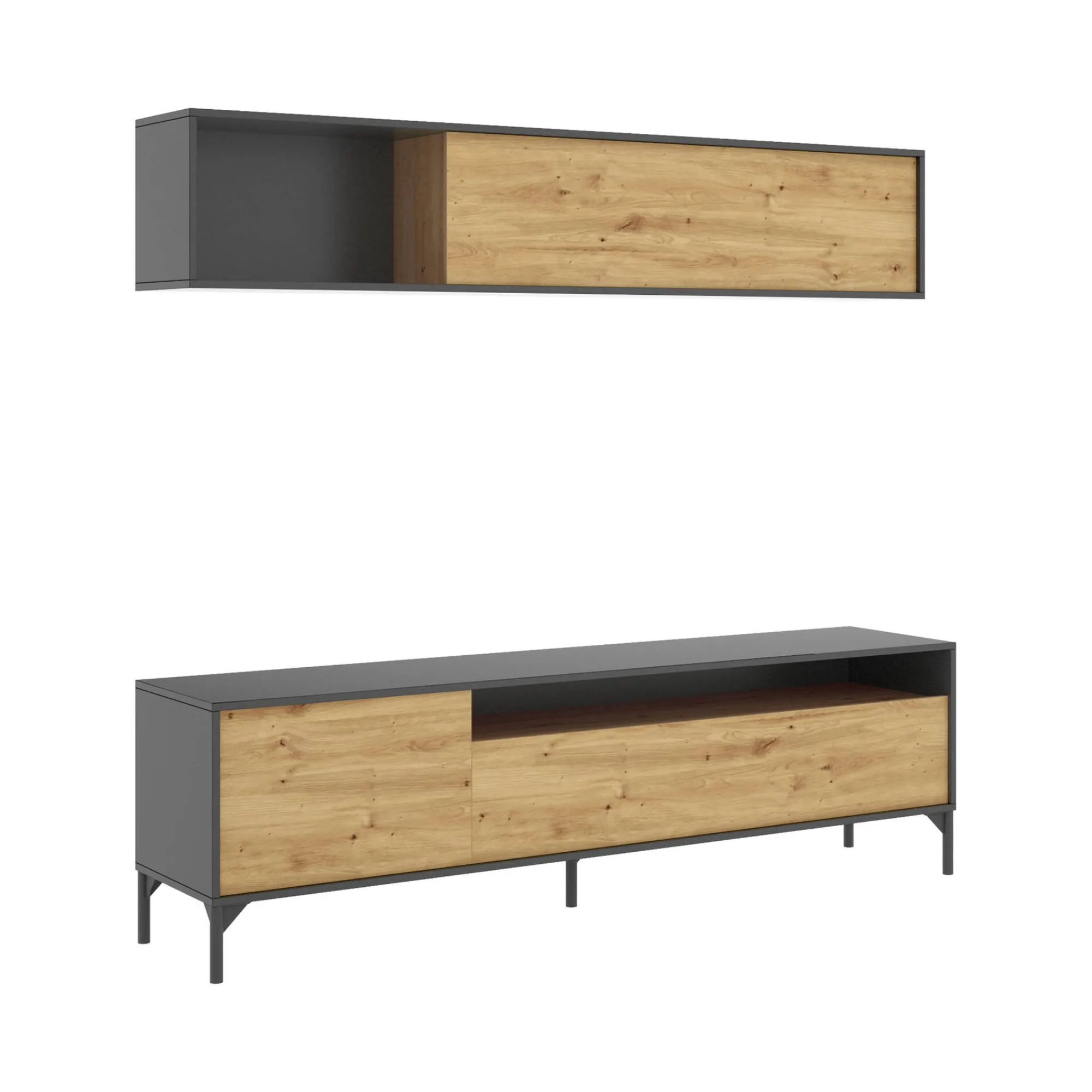 Parete attrezzata Arusha, 180x41h180 cm, Rovere Nodi e Antracite<Dmora Cheap
