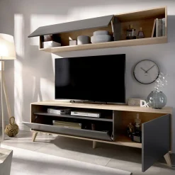 Parete attrezzata Arusha, 180x41h180 cm, Antracite e Rovere Nodi<Dmora Cheap
