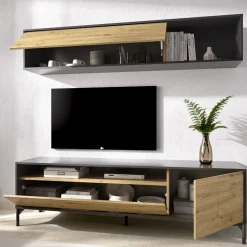 Parete attrezzata Arusha, 180x41h180 cm, Rovere Nodi e Antracite<Dmora Cheap