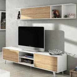 Parete attrezzata Aslan, 180x41h51 cm, Bianco e Rovere<Dmora Best Sale