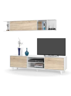 Parete attrezzata Aslan, 180x41h51 cm, Bianco e Rovere<Dmora Best Sale