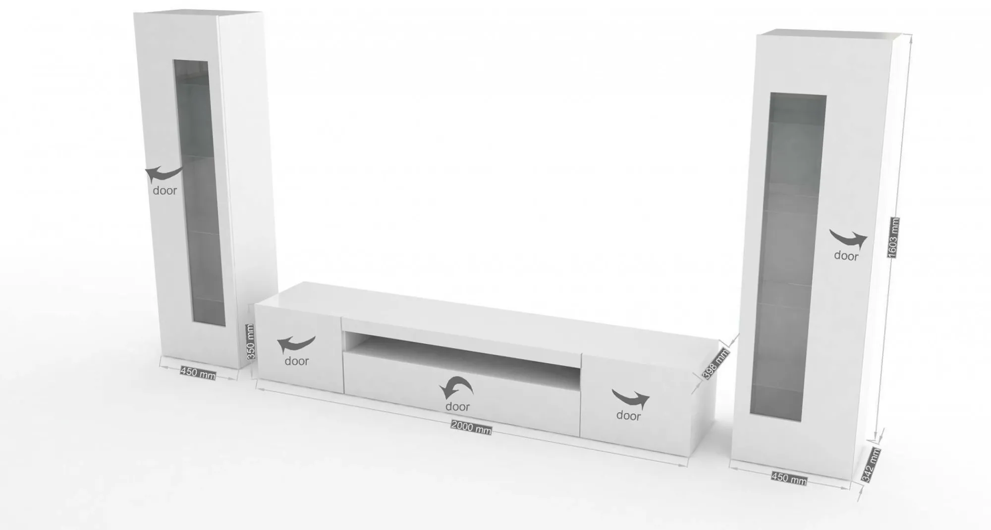 Parete attrezzata Aslhey, cm 290x40h162,<Dmora Outlet