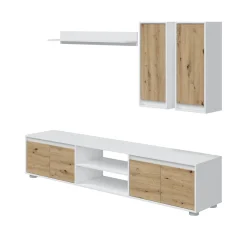 Parete attrezzata Astulo, 200x40h114 cm, Bianco e Rovere<Dmora Flash Sale