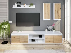 Parete attrezzata Astulo, 200x40h114 cm, Bianco e Rovere<Dmora Flash Sale